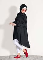 Tesettür giyim SİYAH ÖNÜ BÜZGÜLÜ TUNİK 11461