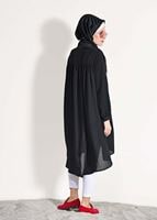 Tesettür giyim SİYAH ÖNÜ BÜZGÜLÜ TUNİK 11461