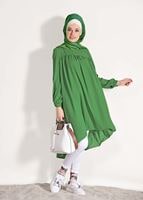 Tesettür giyim YEŞİL ÖNÜ BÜZGÜLÜ TUNİK 11461
