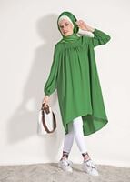 Tesettür giyim YEŞİL ÖNÜ BÜZGÜLÜ TUNİK 11461