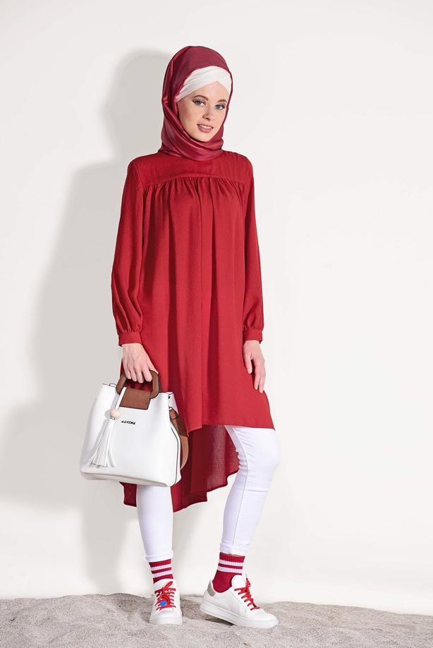 Tesettür giyim  ÖNÜ BÜZGÜLÜ TUNİK 11461 - TRENDTESETTÜR
