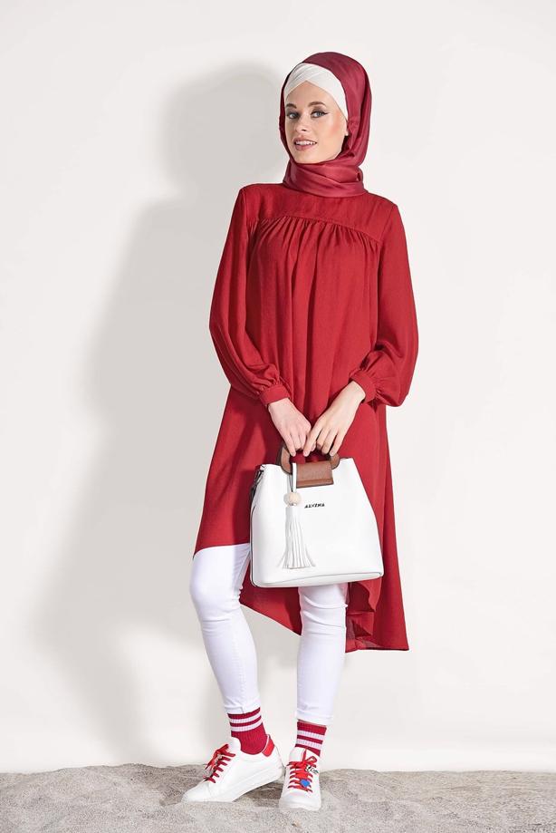 Tesettür giyim  ÖNÜ BÜZGÜLÜ TUNİK 11461 - TRENDTESETTÜR