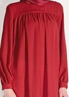 Tesettür giyim KIRMIZI ÖNÜ BÜZGÜLÜ TUNİK 11461