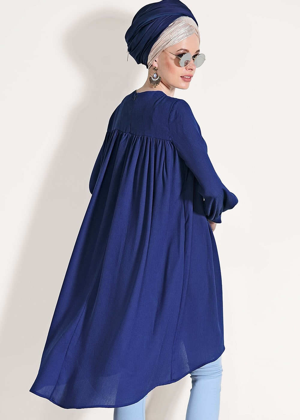 Tesettür giyim LACİVERT ÖNÜ BÜZGÜLÜ TUNİK 11461