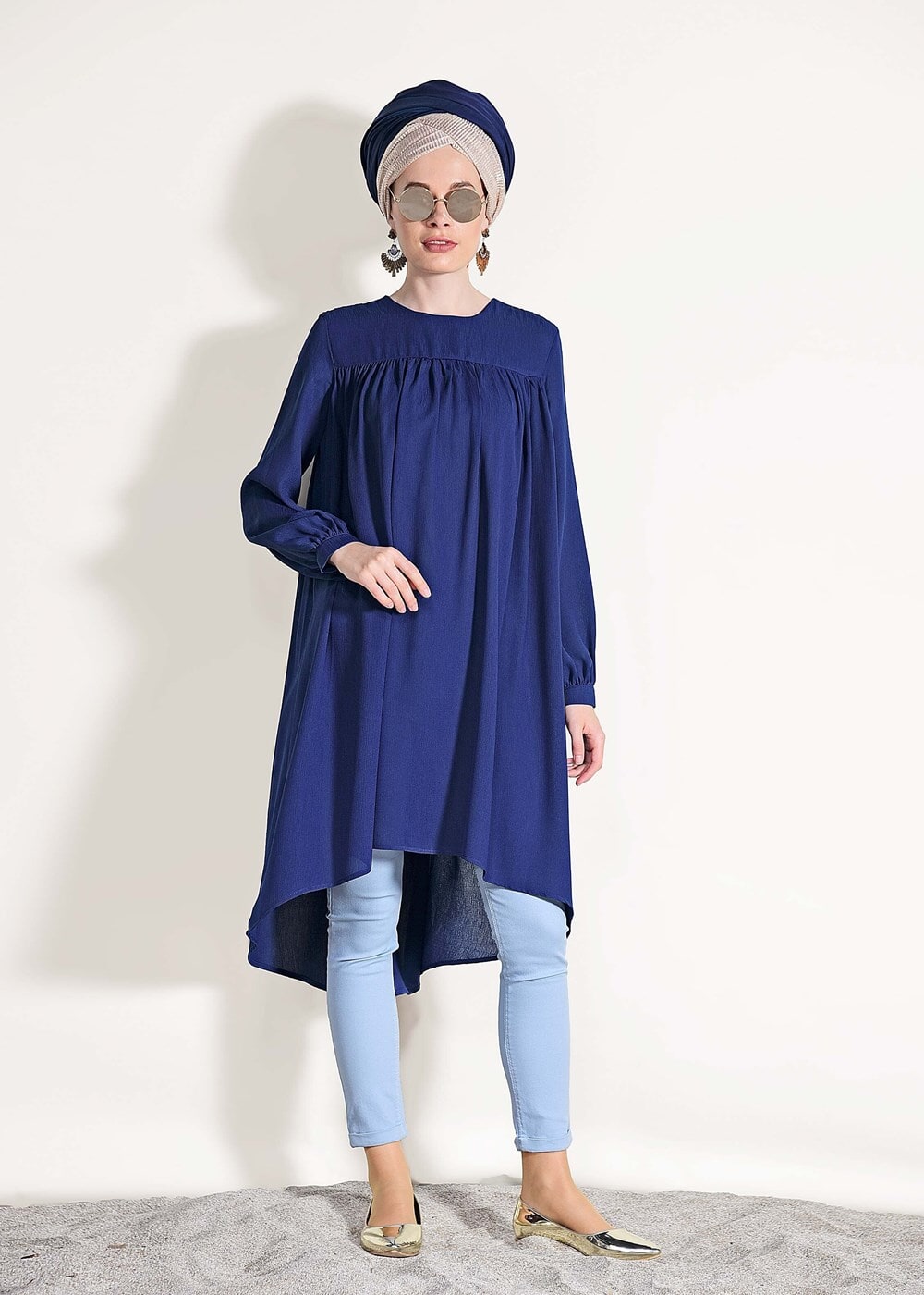 Tesettür giyim LACİVERT ÖNÜ BÜZGÜLÜ TUNİK 11461