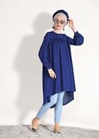 Tesettür giyim LACİVERT ÖNÜ BÜZGÜLÜ TUNİK 11461