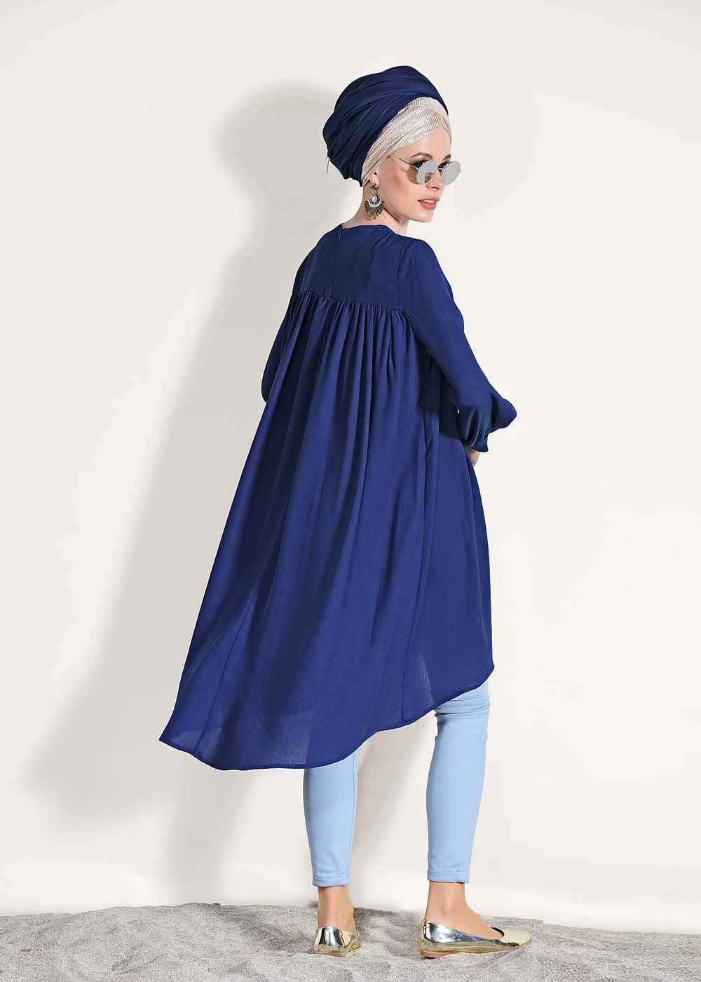 Tesettür giyim LACİVERT ÖNÜ BÜZGÜLÜ TUNİK 11461