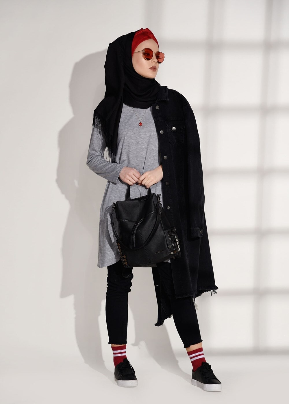 Hijab clothing GREY T 17315 Allday-Spor Tunik