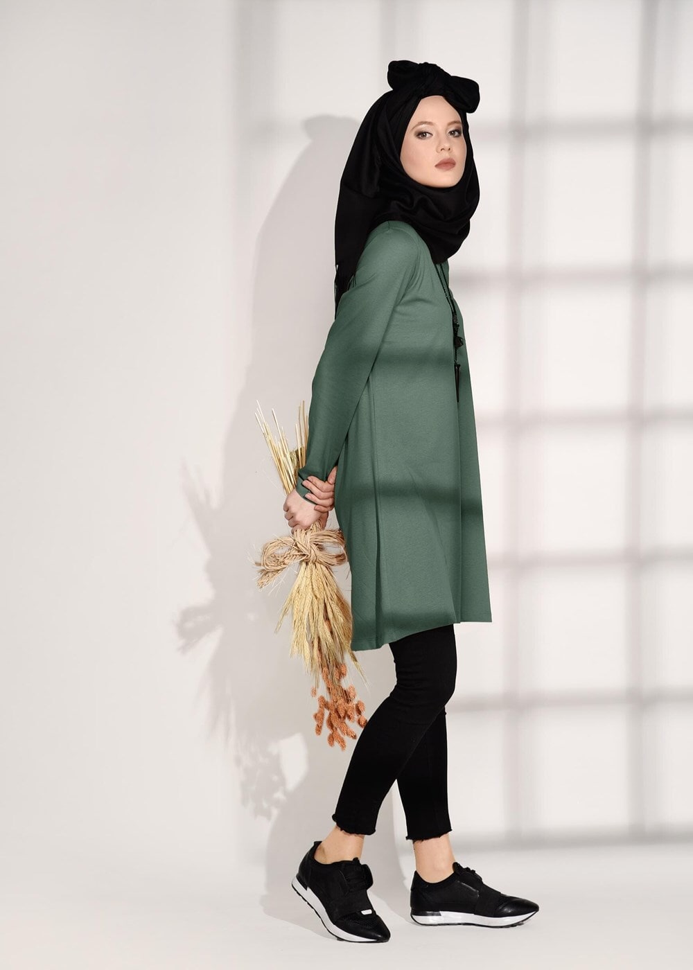 Tesettür giyim YEŞİL BASİC SPOR TUNİK 17315 