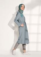 Tesettür giyim YEŞİL FERMUARLI KAPÜŞONLU TUNİK 18605 