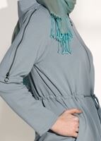 Tesettür giyim YEŞİL FERMUARLI KAPÜŞONLU TUNİK 18605 