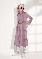 Tesettür giyim PEMBE FERMUARLI KAPÜŞONLU TUNİK 18605 