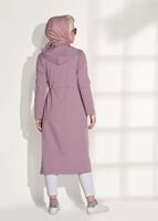 Tesettür giyim PEMBE FERMUARLI KAPÜŞONLU TUNİK 18605 