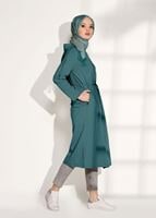 Tesettür giyim YEŞİL FERMUARLI KAPÜŞONLU TUNİK 18605 