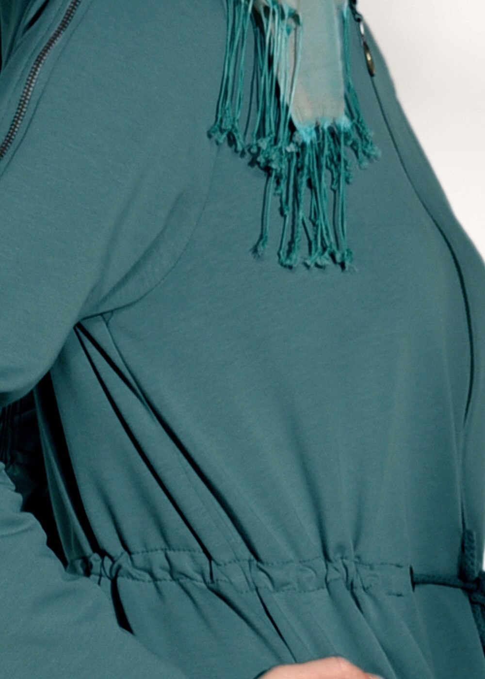 Tesettür giyim YEŞİL FERMUARLI KAPÜŞONLU TUNİK 18605 