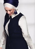 Tesettür giyim LACİVERT T 20181 Elegance- Güpür Detaylı 2&prime;li Tunik