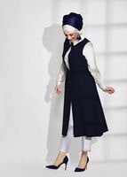 Tesettür giyim LACİVERT T 20181 Elegance- Güpür Detaylı 2&prime;li Tunik