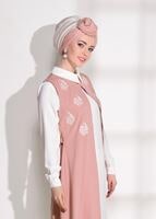 Tesettür giyim PUDRA T 20181 Elegance- Güpür Detaylı 2&prime;li Tunik