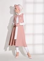 Tesettür giyim PUDRA T 20181 Elegance- Güpür Detaylı 2&prime;li Tunik