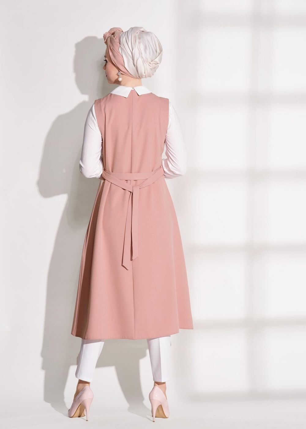 Tesettür giyim PUDRA T 20181 Elegance- Güpür Detaylı 2&prime;li Tunik