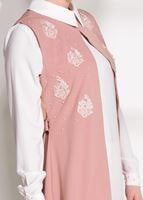 Tesettür giyim PUDRA T 20181 Elegance- Güpür Detaylı 2&prime;li Tunik