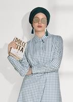 Tesettür giyim YEŞİL T 25615 Allday-Gizli Patlı Ekose Gömlek