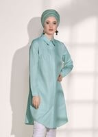 Tesettür giyim YEŞİL ERKEK YAKA GİZLİ DÜĞMELİ TUNİK 26615