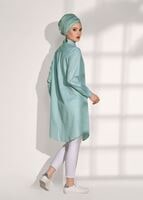 Tesettür giyim YEŞİL ERKEK YAKA GİZLİ DÜĞMELİ TUNİK 26615