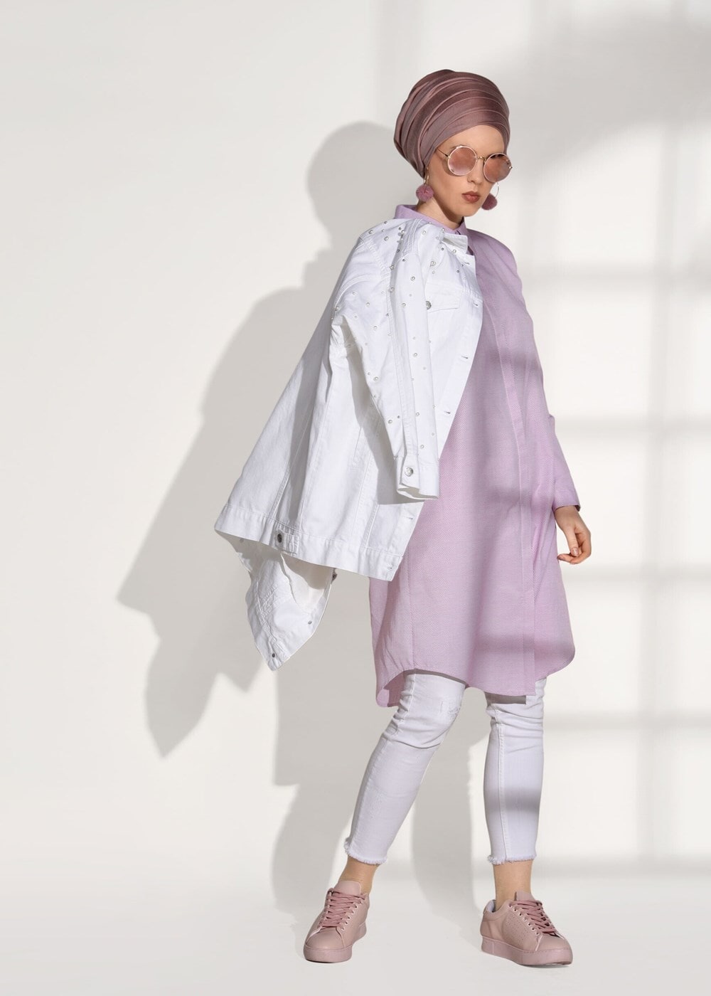 Tesettür giyim KIRMIZI ERKEK YAKA GİZLİ DÜĞMELİ TUNİK 26615