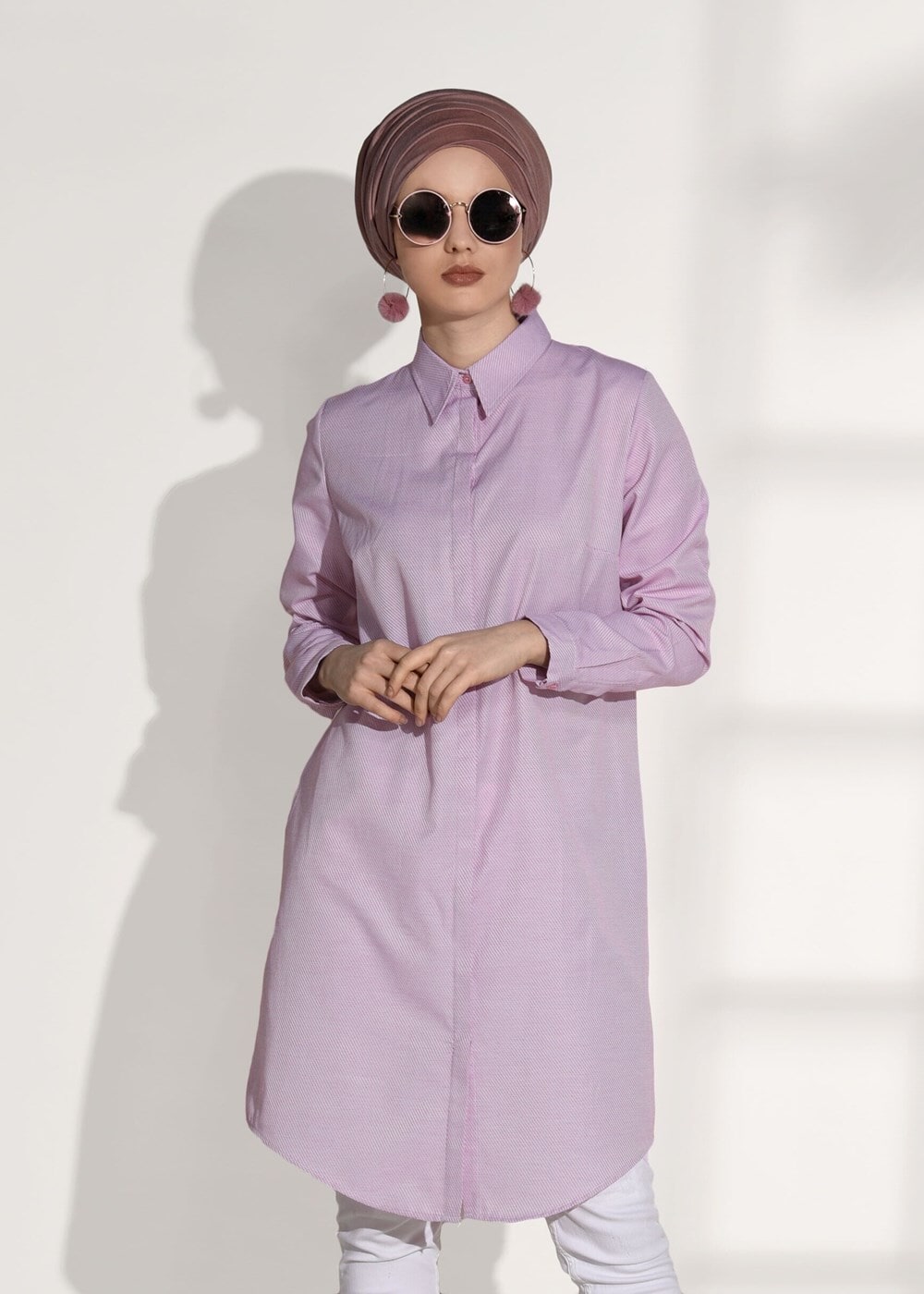 Tesettür giyim KIRMIZI ERKEK YAKA GİZLİ DÜĞMELİ TUNİK 26615