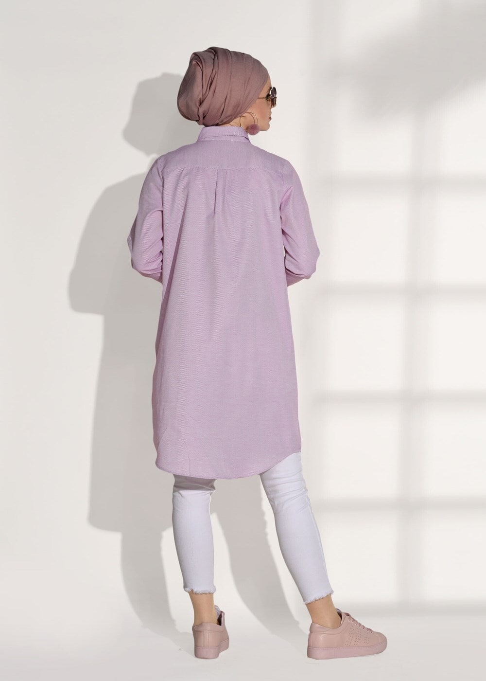 Tesettür giyim KIRMIZI ERKEK YAKA GİZLİ DÜĞMELİ TUNİK 26615