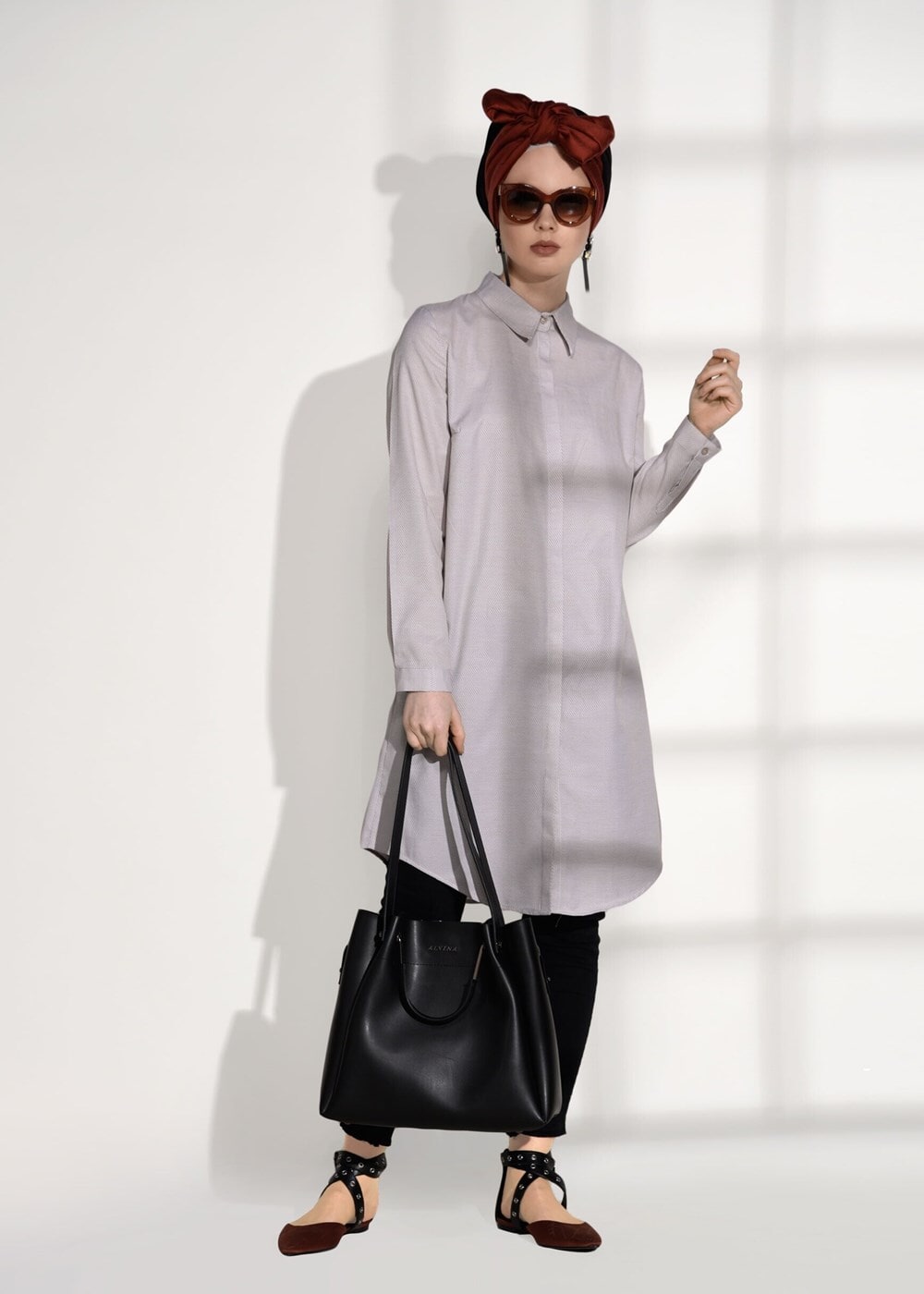 Tesettür giyim TURUNCU ERKEK YAKA GİZLİ DÜĞMELİ TUNİK 26615