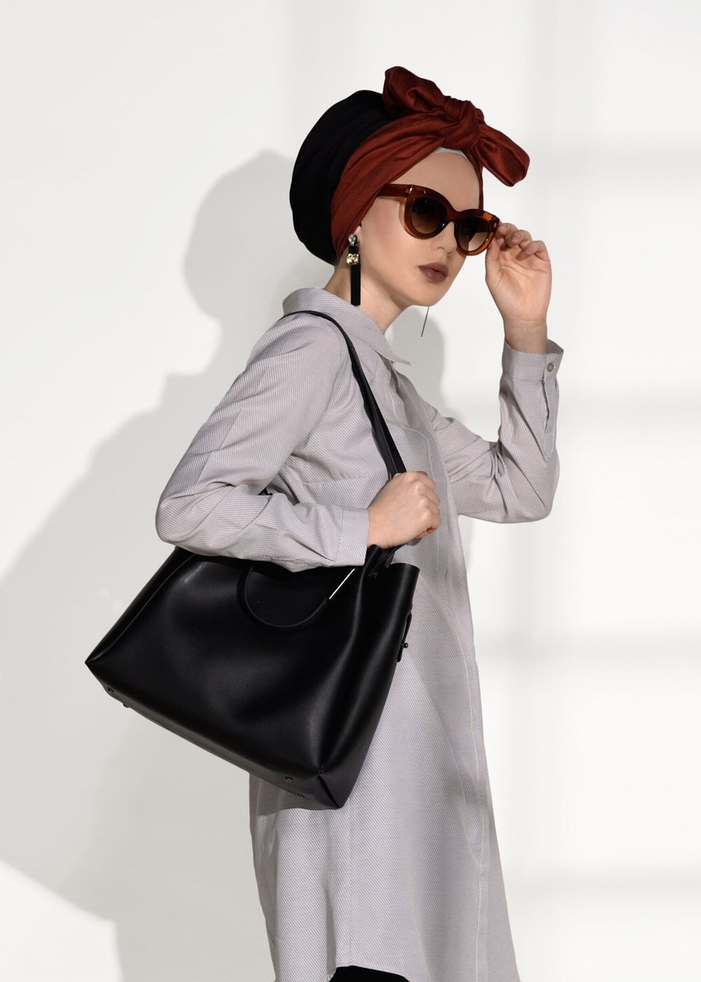 Tesettür giyim TURUNCU ERKEK YAKA GİZLİ DÜĞMELİ TUNİK 26615