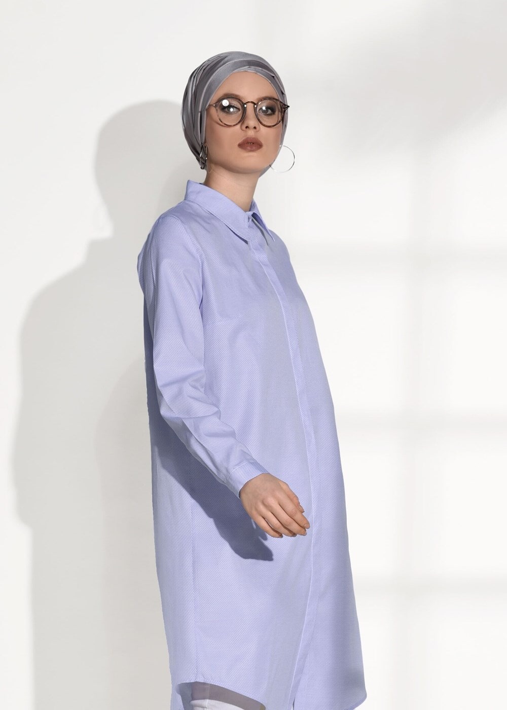Tesettür giyim MOR ERKEK YAKA GİZLİ DÜĞMELİ TUNİK 26615