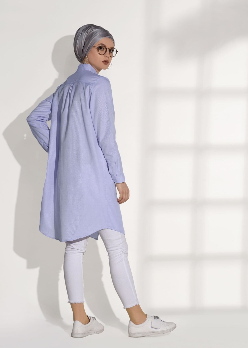 Tesettür giyim MOR ERKEK YAKA GİZLİ DÜĞMELİ TUNİK 26615