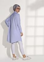 Tesettür giyim MOR ERKEK YAKA GİZLİ DÜĞMELİ TUNİK 26615