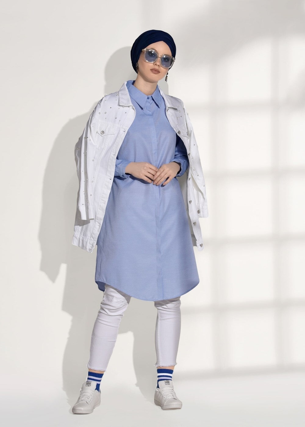 Tesettür giyim LACİVERT ERKEK YAKA GİZLİ DÜĞMELİ TUNİK 26615