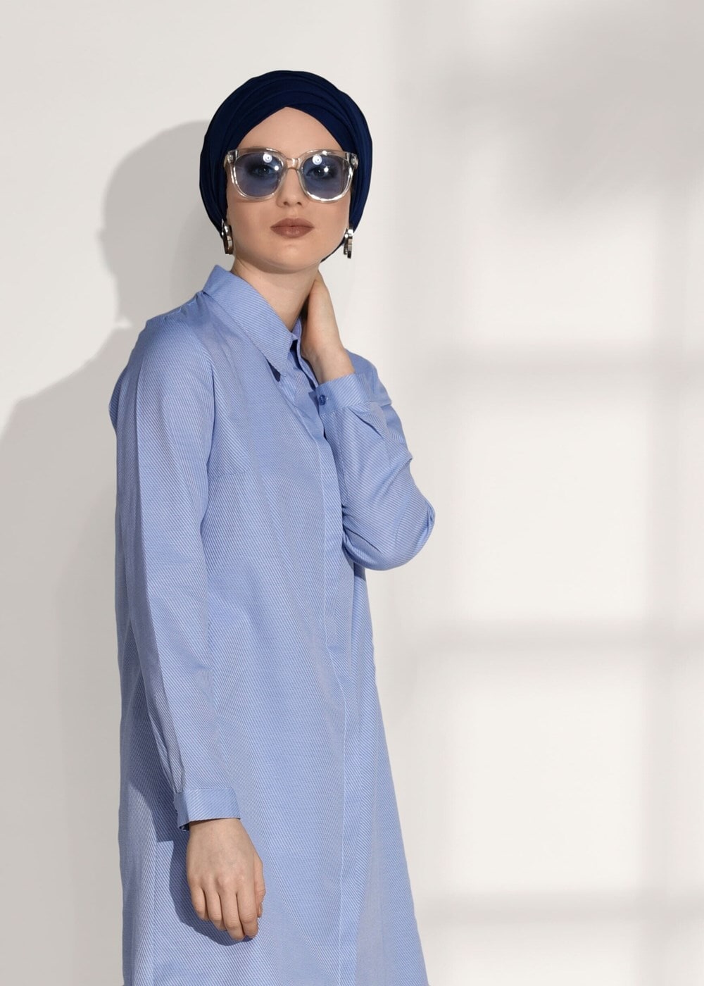 Tesettür giyim LACİVERT ERKEK YAKA GİZLİ DÜĞMELİ TUNİK 26615