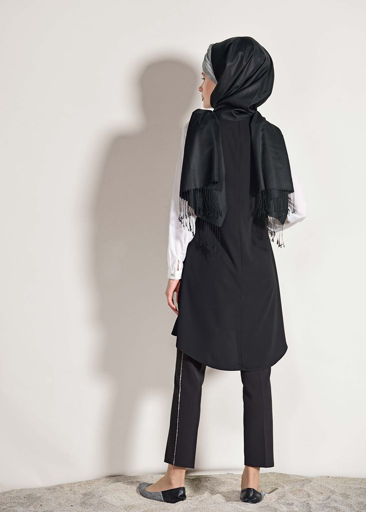 Tesettür giyim SİYAH T 26781 Elegance- Boncuk İşlemeli 2&prime;li Tunik