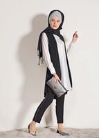 Tesettür giyim SİYAH T 26781 Elegance- Boncuk İşlemeli 2&prime;li Tunik