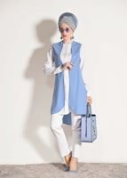 Tesettür giyim MAVİ T 26781 Elegance- Boncuk İşlemeli 2&prime;li Tunik