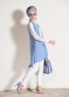 Tesettür giyim MAVİ T 26781 Elegance- Boncuk İşlemeli 2&prime;li Tunik