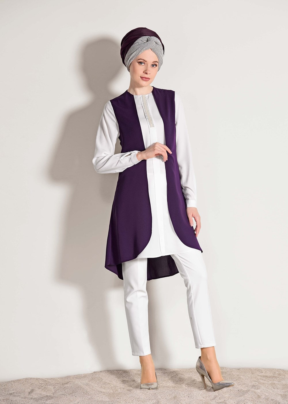 Tesettür giyim MOR T 26781 Elegance- Boncuk İşlemeli 2&prime;li Tunik