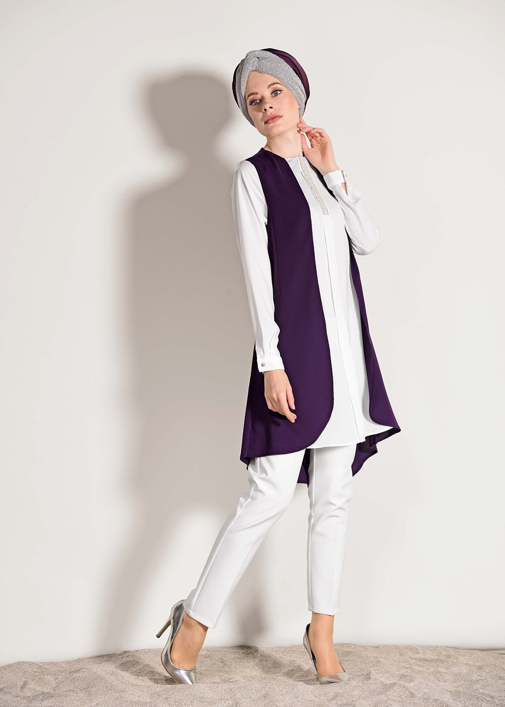 Tesettür giyim MOR T 26781 Elegance- Boncuk İşlemeli 2&prime;li Tunik