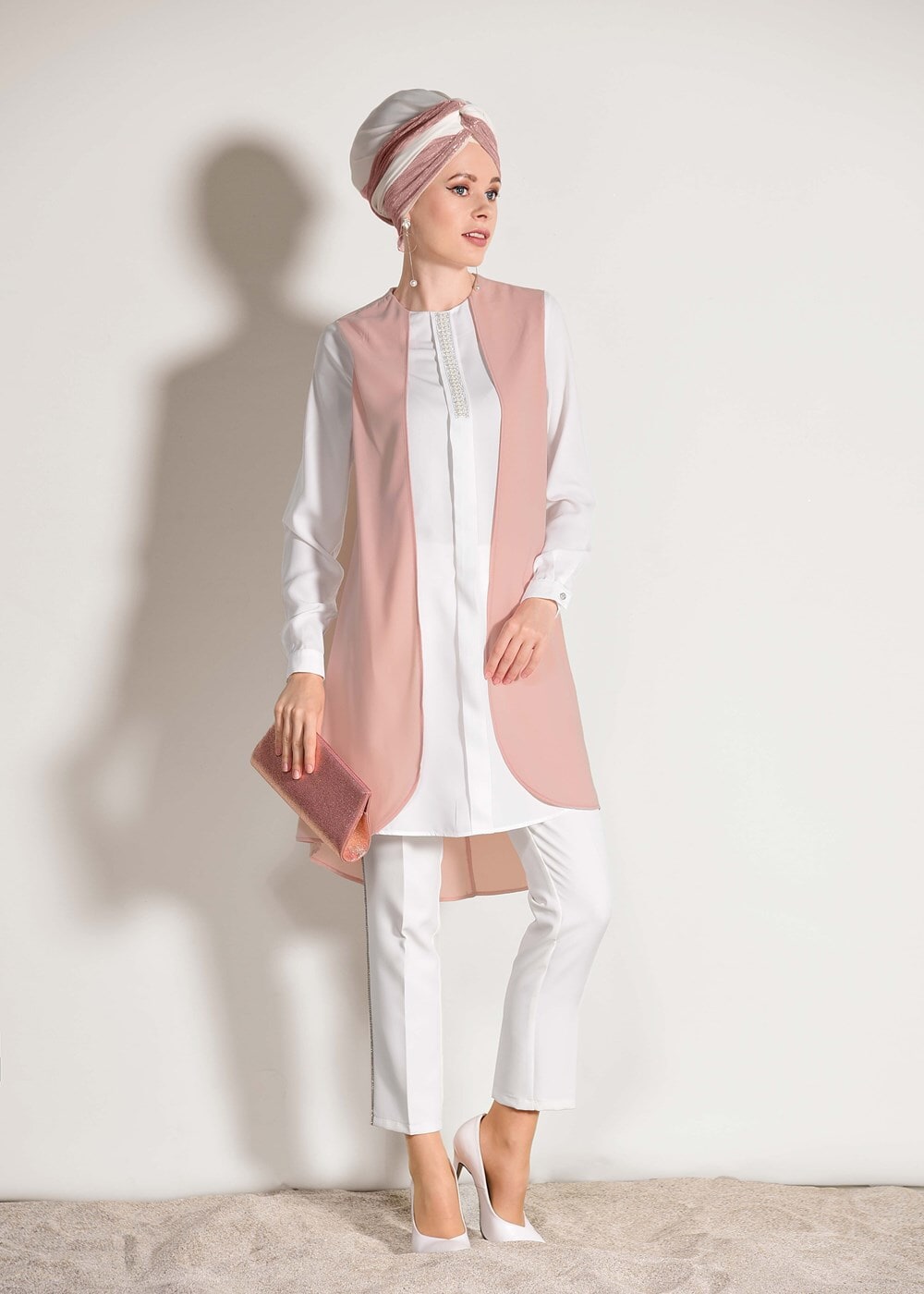 Tesettür giyim PUDRA T 26781 Elegance- Boncuk İşlemeli 2&prime;li Tunik