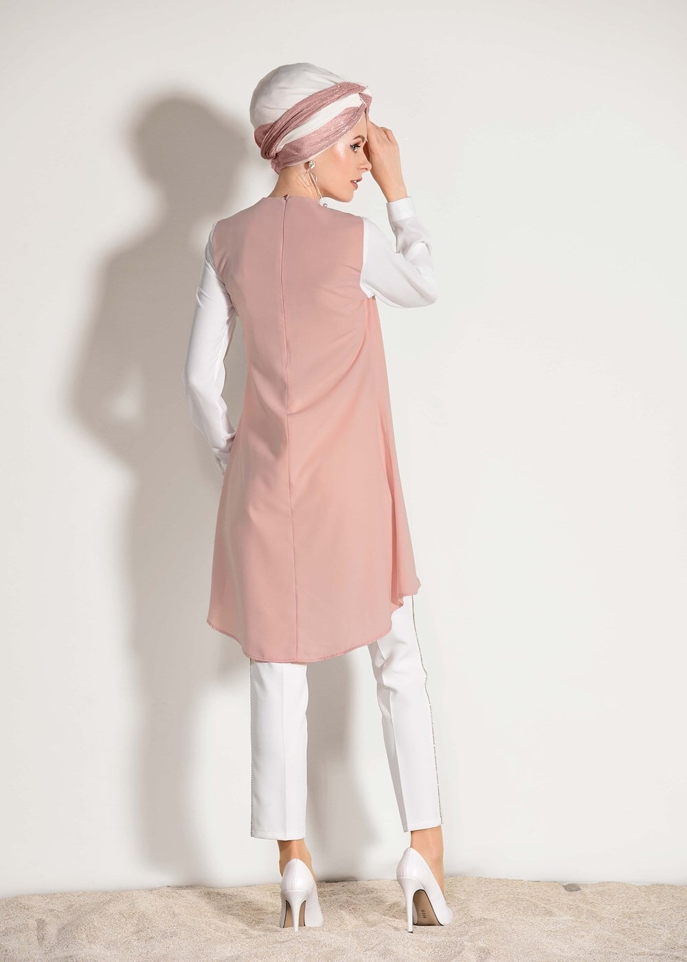 Tesettür giyim PUDRA T 26781 Elegance- Boncuk İşlemeli 2&prime;li Tunik