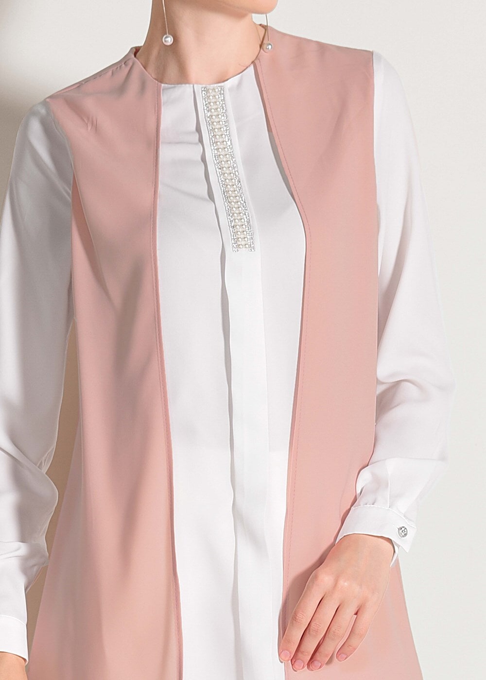 Tesettür giyim PUDRA T 26781 Elegance- Boncuk İşlemeli 2&prime;li Tunik