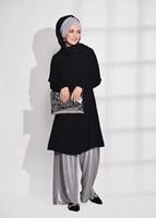 Tesettür giyim SİYAH T 30781 Elegance- İşleme Detaylı Tunik