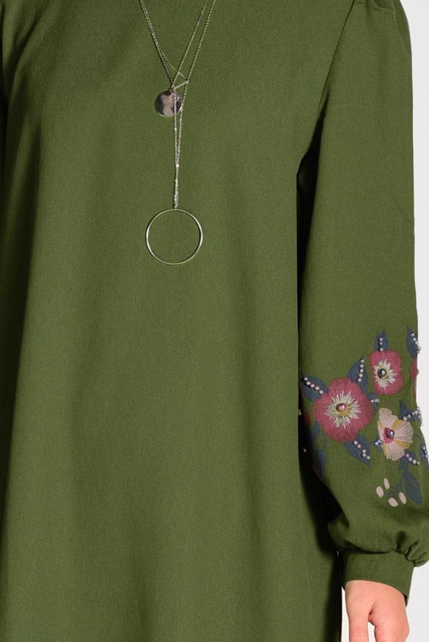 Tesettür giyim  İŞLEME DETAYLI ASİMETRİK KESİM TUNİK 35071  - TRENDTESETTÜR