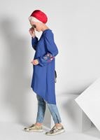 Tesettür giyim LACİVERT İŞLEME DETAYLI ASİMETRİK KESİM TUNİK 35071